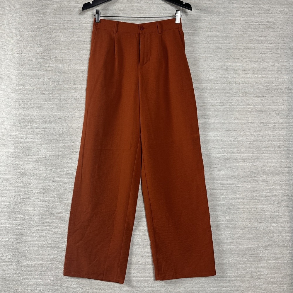 Feiersi Wide Leg Pants Women's Small Rust Orange High Rise Casual Boho Earthy